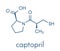 Captopril high blood pressure hypertension drug. An angiotensin-converting enzyme inhibitor ACE inhibitor Skeletal formula.