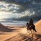 capture the essence of freedom as a horse and rider traverse the sandy dunes of a desert trending