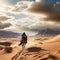 capture the essence of freedom as a horse and rider traverse the sandy dunes of a desert trending