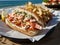 Capture the essence of a sunny summer day at the beach with a mouth-watering photograph of a delicious lobster roll Generative AI