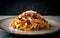 Capture the essence of Tagliatelle Al RagÃ¹ in a mouthwatering food photography shot
