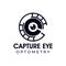 Capture eye optometry logo, vector abstract eyeball combine with movie cliche