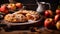 Capturing Autumn Flavors: Apple Pies on Wooden Background