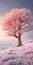 Capturing The Beauty Of A Frosty Pink Tree On A Barren Beach