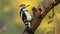 Capturing the Downy Woodpecker in Its Natural Act of Pecking Tree Bark. Generative AI