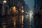 Capturing the Enchanting Melancholy: Rain-Kissed Streets in a Hauntingly Beautiful Glow.