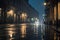 Capturing the Enchanting Melancholy: Rain-Kissed Streets in a Hauntingly Beautiful Glow.