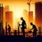 Capturing the Essence of Urban Labor Silhouettes of Construction Workers Amidst Cityscape
