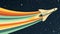 Capturing the excitement of space exploration, this illustration shows a shuttle speeding past stars, leaving a colorful