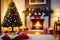 Capturing Holiday Nostalgia, Cozy Christmas Ornaments Firelight, AI Generated