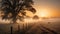 Capturing the Sublime Beauty of a Foggy Field at Sunset. Generative AINatures Whispers, A Tranquil Scene of a Sunset and Fog-