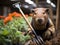 Capybara gardener with mini tools