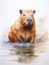Capybara Lounging Near Water: Watercolor Illustration AI Generated