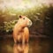 Capybara At Rainforest River. Generative AI
