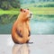 Capybara At Rainforest River. Generative AI