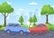 Car Accident Background Illustration with Two Cars Colliding or Hitting Something on the Road Causing Damage in Cartoon Flat Style