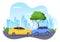 Car Accident Background Illustration with Two Cars Colliding or Hitting Something on the Road Causing Damage in Cartoon Flat Style