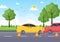 Car Accident Background Illustration with Two Cars Colliding or Hitting Something on the Road Causing Damage in Cartoon Flat Style