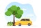 Car Accident Background Illustration with Two Cars Colliding or Hitting Something on the Road Causing Damage in Cartoon Flat Style