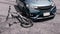 Car accident. Car hit and ran over bicycle. Car insurance concept