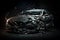 Car accident isolated on a dark background, generative ai illustration