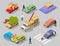Car accident isolated vector isometric 3d set