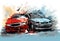 car accident on the road illustration painting background. car insurance concept.