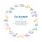 Car Accident Signs Thin Line Banner Card Circle. Vector