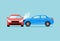 Car accident speed crash vector top view cartoon icon. Car crash concept illustration