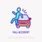 Car accident thin line icon. Pedestrian is hitten by a car. Modern vector illustration of road safety