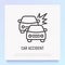 Car accident thin line icon: two cars are crashed each other. Modern vector illustration