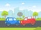 Car Accident, Two Cars Crashing on Highway Vector Illustration