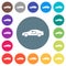 Car airflow adjustment internal flat white icons on round color backgrounds