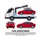 Car Assistance Banner With Car Tow Broken Vehicle Over White Copy Space Background