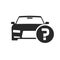 Car or automobile with question mark vector symbol, flat cartoon black and white auto with doubt status or buying advice