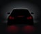 Car back view night light rear led realistic view. Car light in night dark background concept