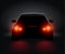 Car back view night light rear led realistic view. Car light in night dark background concept