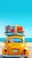 Car on the beach. Small retro car with baggage luggage and beach equipment.