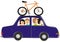 Car and bicycle, funny vector illustration