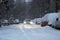 Car blocked on a road covered by snow