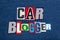 CAR BLOGGER text word collage colorful fabric on blue denim, car and automotive blogs and blogging