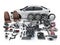 Car body disassembled and many vehicles parts