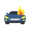 Car burning with fire flames flat style icon