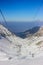 Car cable lines passing over the famous Transfagarasan road, covered in snow