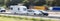 Car with a caravan highway speed blur