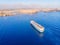 Car carrier shipping out trade port Valetta, Malta. Aerial top view