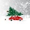 Car with christmas tree, winter blizzard for your