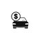 Car with coin icon vector. Buying car icon in flat style. Save money for buying car.