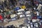 Car compound for scrap metal recycling viewed from above