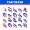 Car Crash Accident Isometric Icons Set Vector